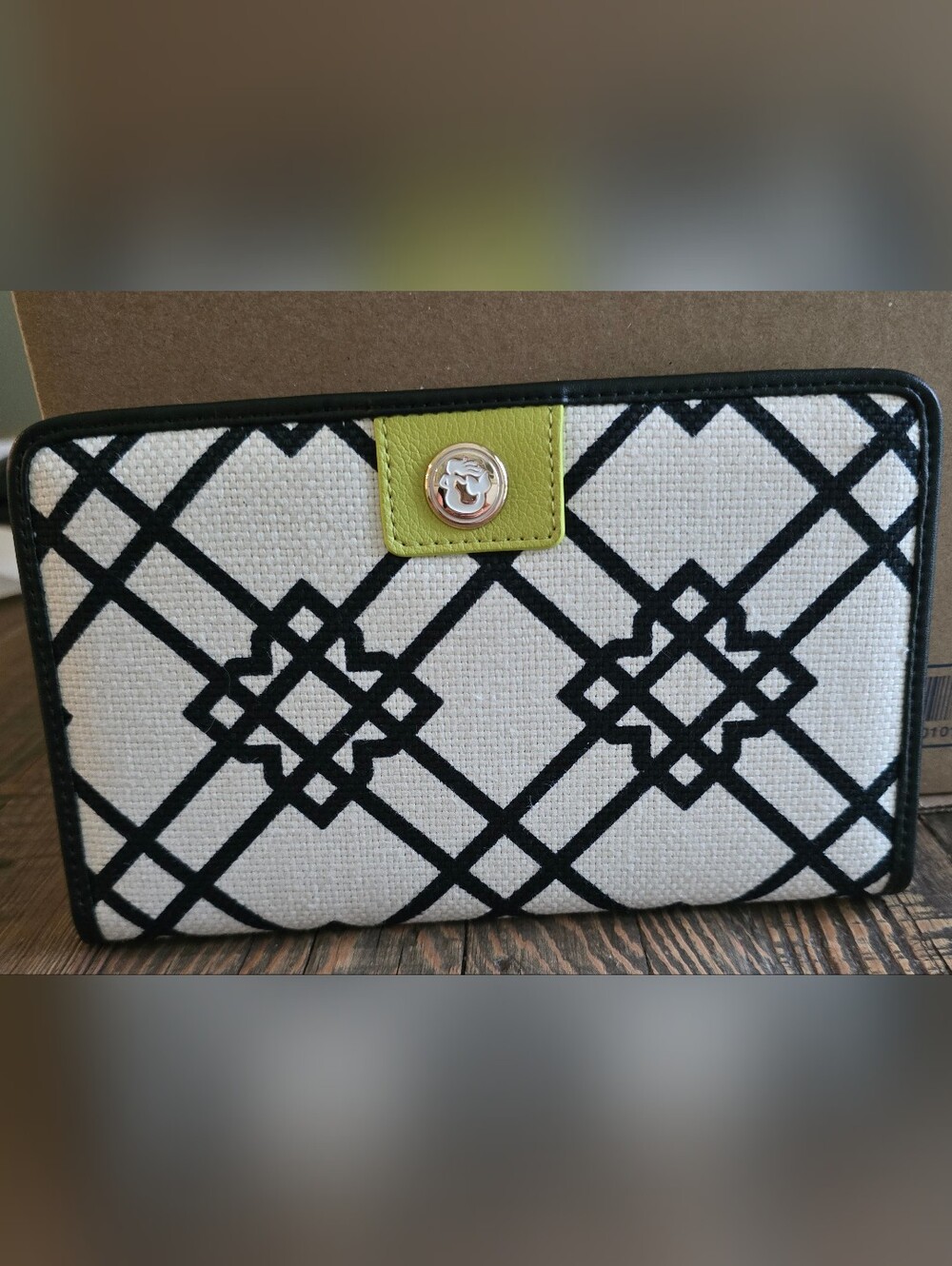 NWT Spartina 449 Black & Lime Canvas Zip Wallet